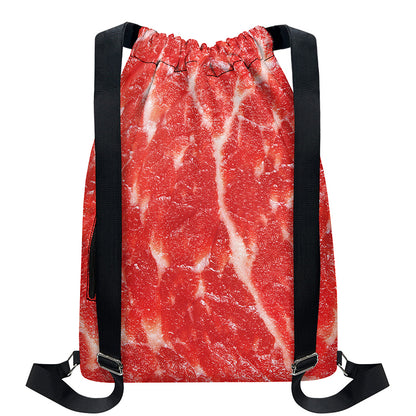 Fresh Meat Print Drawstring Backpack