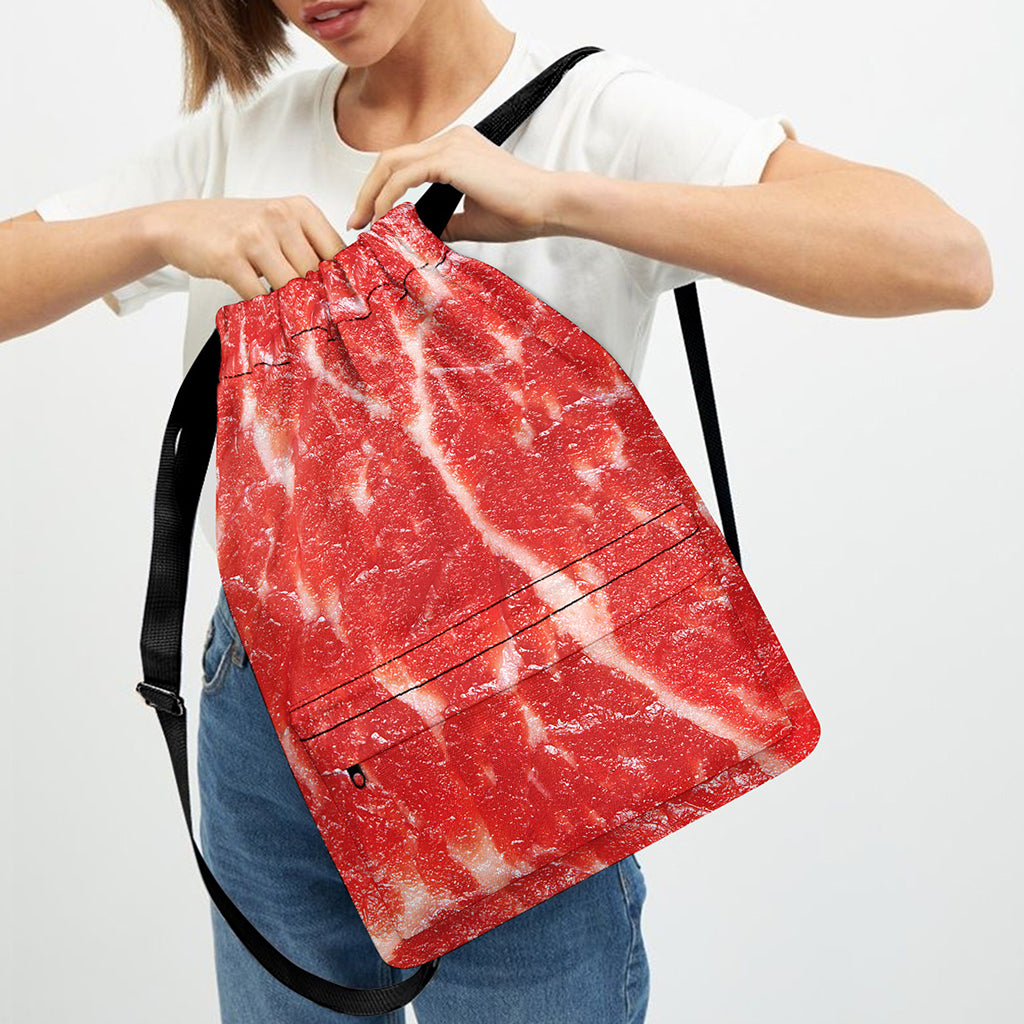 Fresh Meat Print Drawstring Backpack