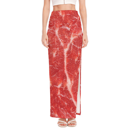 Fresh Meat Print High Slit Maxi Skirt