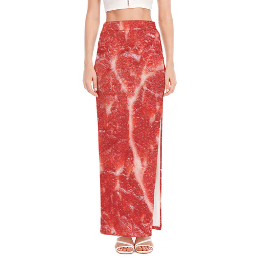 Fresh Meat Print High Slit Maxi Skirt