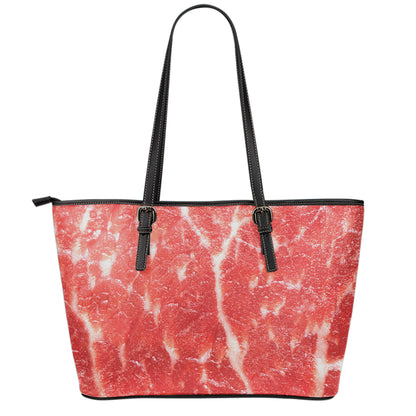 Fresh Meat Print Leather Tote Bag