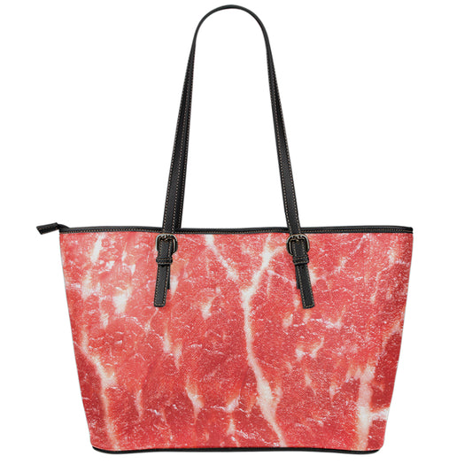 Fresh Meat Print Leather Tote Bag