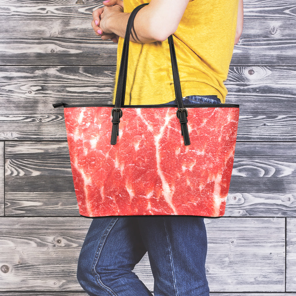 Fresh Meat Print Leather Tote Bag