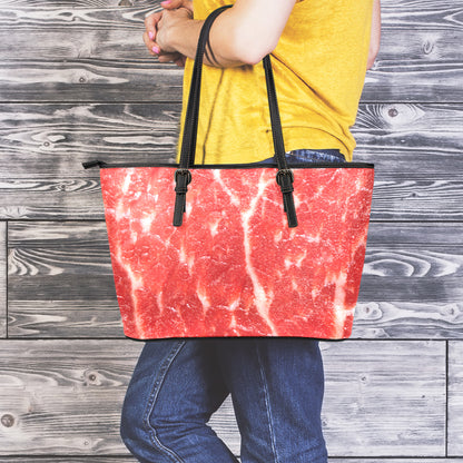 Fresh Meat Print Leather Tote Bag