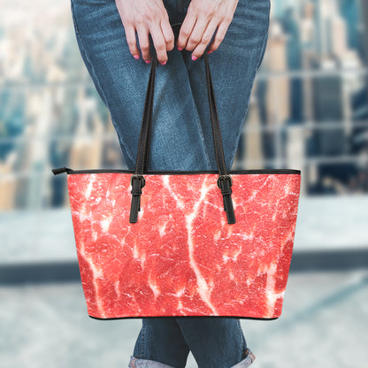 Fresh Meat Print Leather Tote Bag