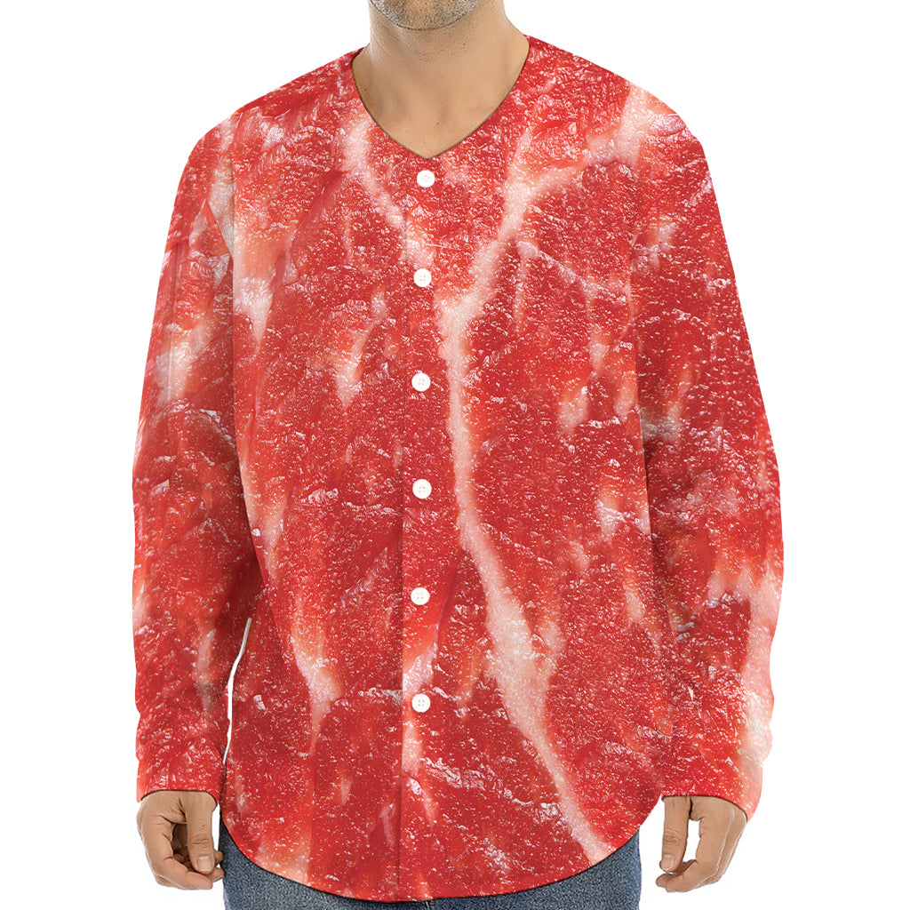 Fresh Meat Print Long Sleeve Baseball Jersey