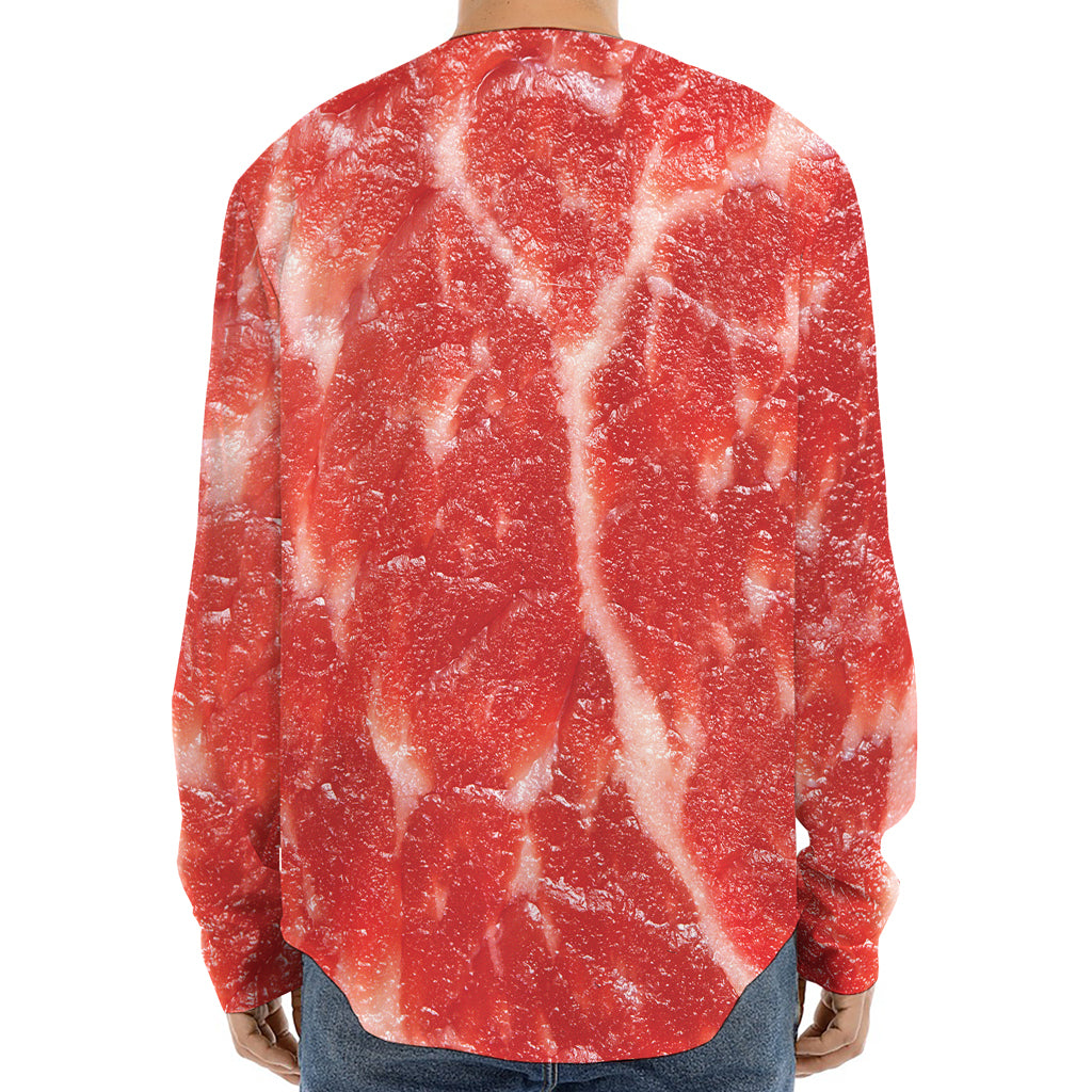Fresh Meat Print Long Sleeve Baseball Jersey