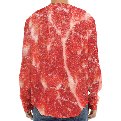 Fresh Meat Print Long Sleeve Baseball Jersey
