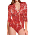 Fresh Meat Print Long Sleeve Swimsuit