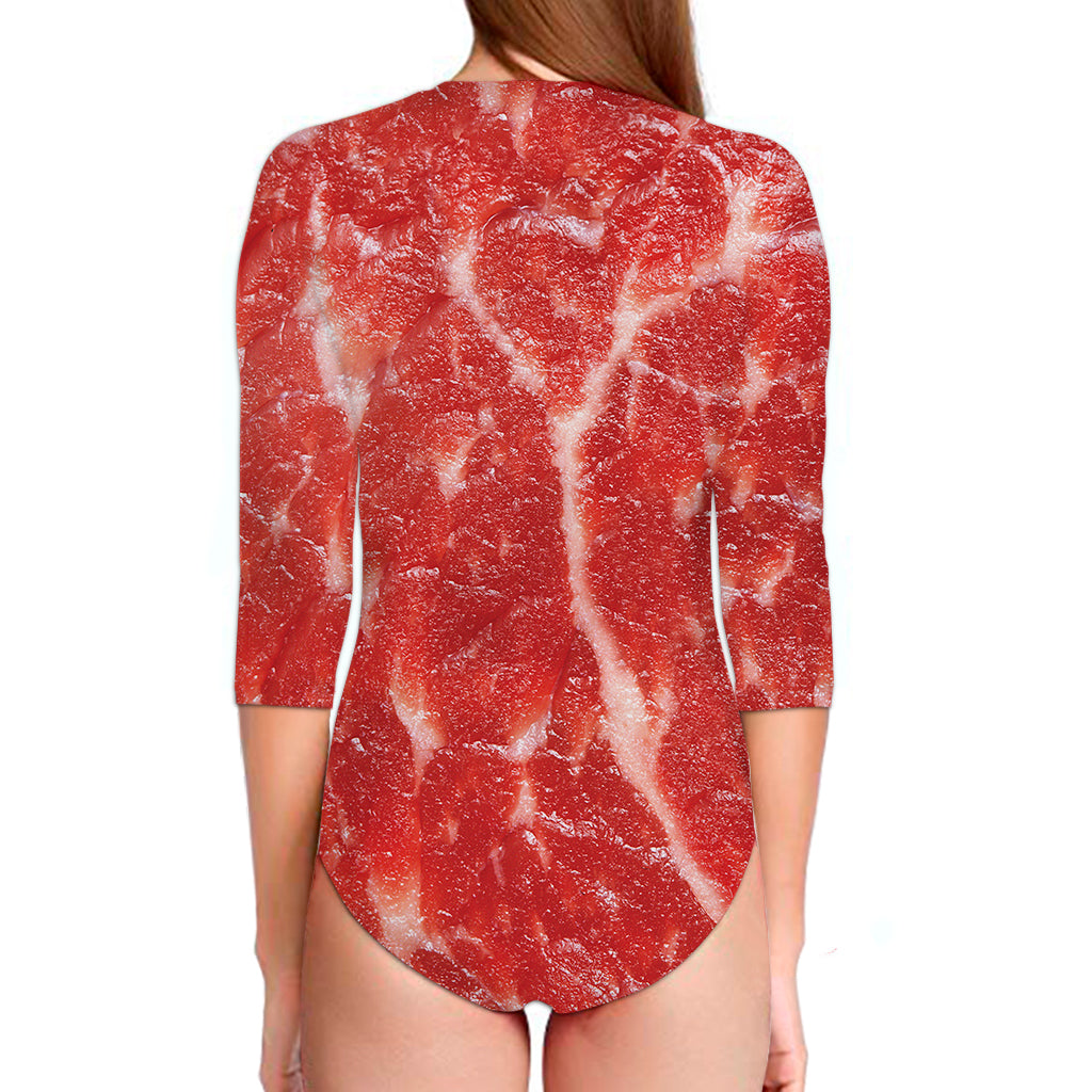 Fresh Meat Print Long Sleeve Swimsuit