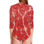 Fresh Meat Print Long Sleeve Swimsuit