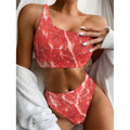 Fresh Meat Print One Shoulder Bikini Set