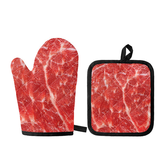 Fresh Meat Print Oven Mitt And Pot Holder Set