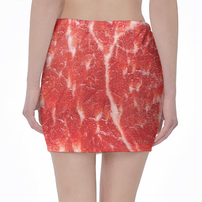 Fresh Meat Print Pencil Mini Skirt