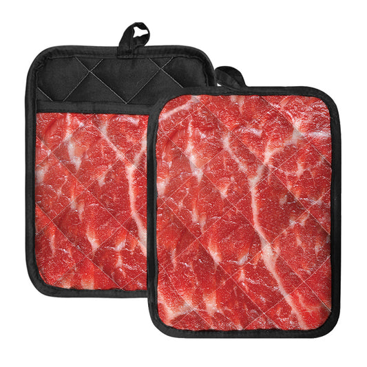 Fresh Meat Print Pot Holders With Pocket