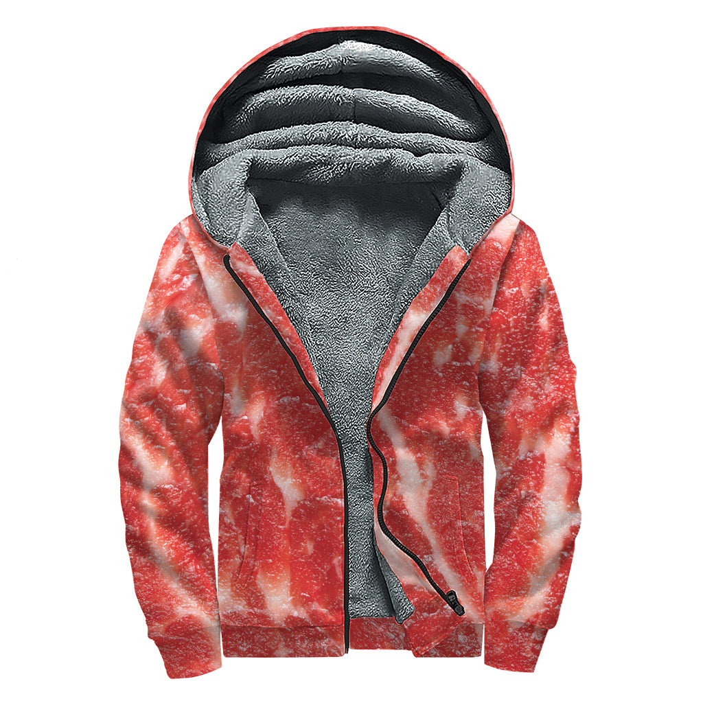 Fresh Meat Print Sherpa Lined Zip Up Hoodie