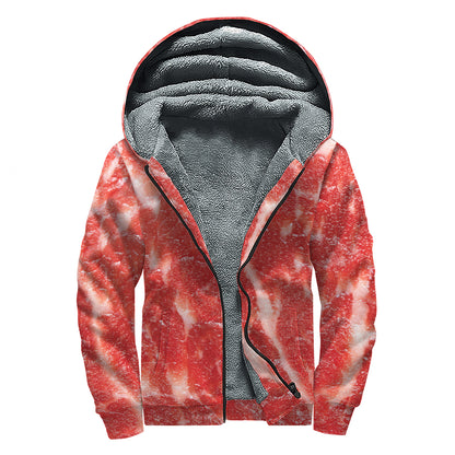 Fresh Meat Print Sherpa Lined Zip Up Hoodie
