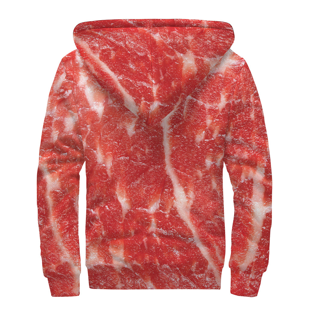 Fresh Meat Print Sherpa Lined Zip Up Hoodie
