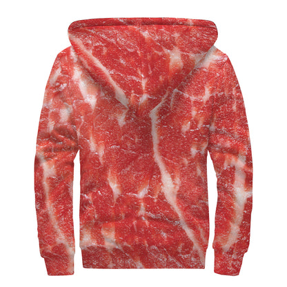 Fresh Meat Print Sherpa Lined Zip Up Hoodie