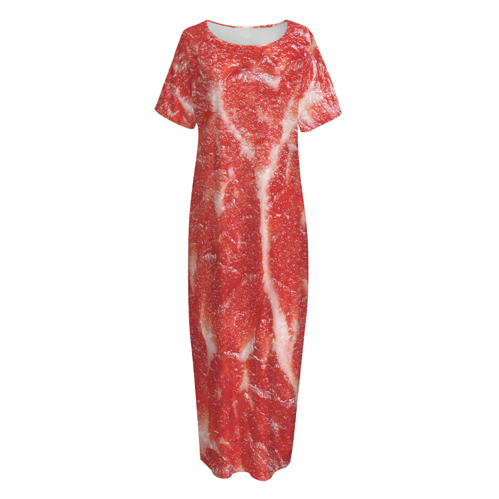 Fresh Meat Print Short Sleeve Long Nightdress