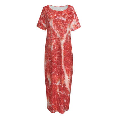 Fresh Meat Print Short Sleeve Long Nightdress
