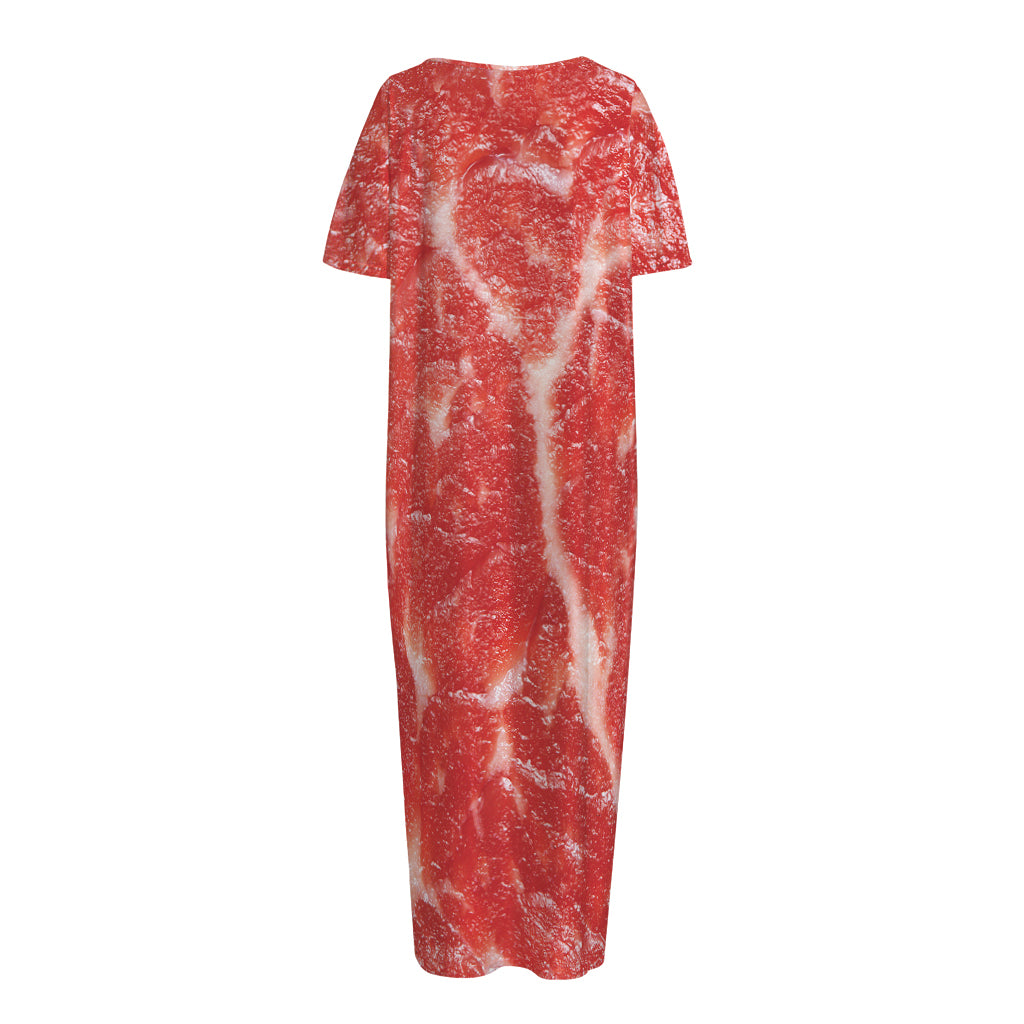 Fresh Meat Print Short Sleeve Long Nightdress