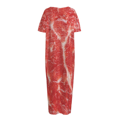 Fresh Meat Print Short Sleeve Long Nightdress