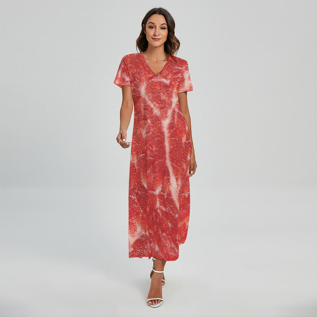 Fresh Meat Print Short Sleeve Maxi Dress