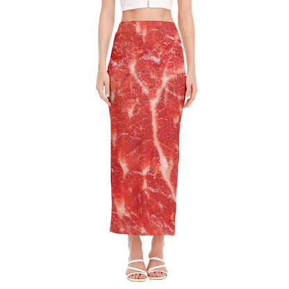 Fresh Meat Print Side Slit Maxi Skirt