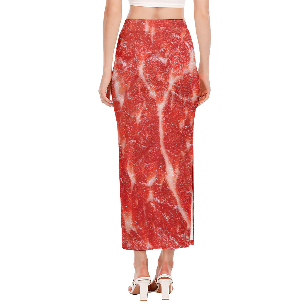 Fresh Meat Print Side Slit Maxi Skirt