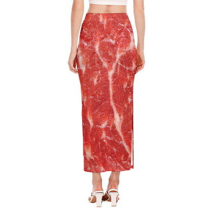 Fresh Meat Print Side Slit Maxi Skirt