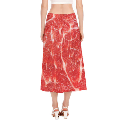 Fresh Meat Print Side Slit Midi Skirt