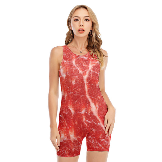 Fresh Meat Print Sleeveless One Piece Swimsuit
