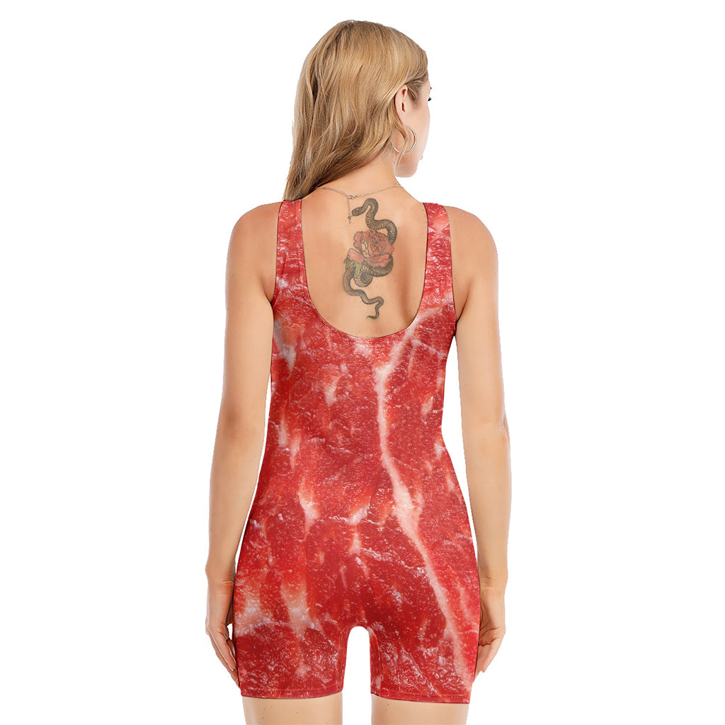 Fresh Meat Print Sleeveless One Piece Swimsuit