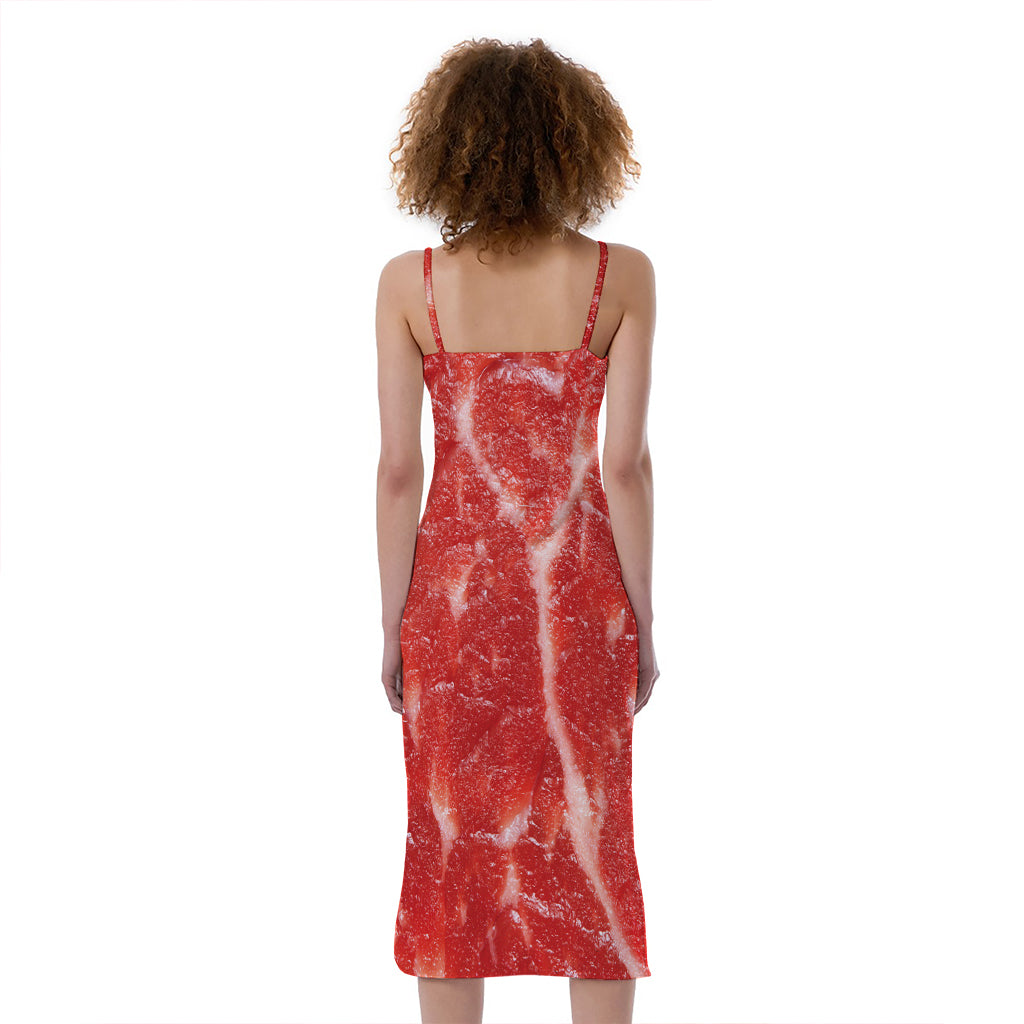 Fresh Meat Print Slim Fit Midi Cami Dress