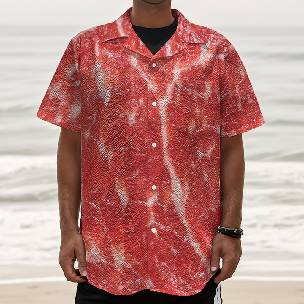 Fresh Meat Print Textured Short Sleeve Shirt