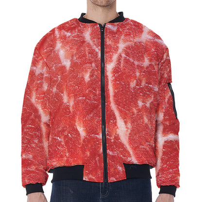 Fresh Meat Print Zip Sleeve Bomber Jacket