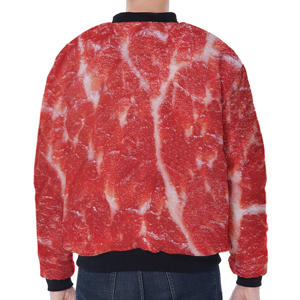 Fresh Meat Print Zip Sleeve Bomber Jacket
