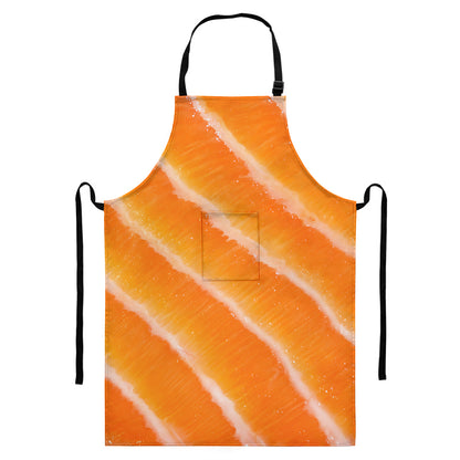 Fresh Salmon Print Bib Apron With Pocket