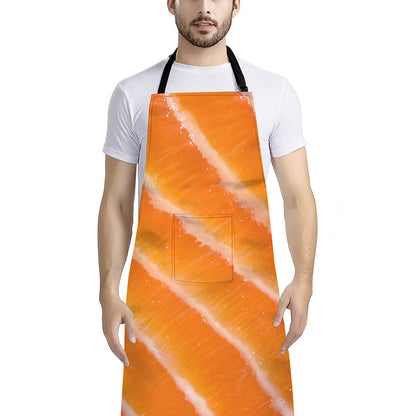 Fresh Salmon Print Bib Apron With Pocket
