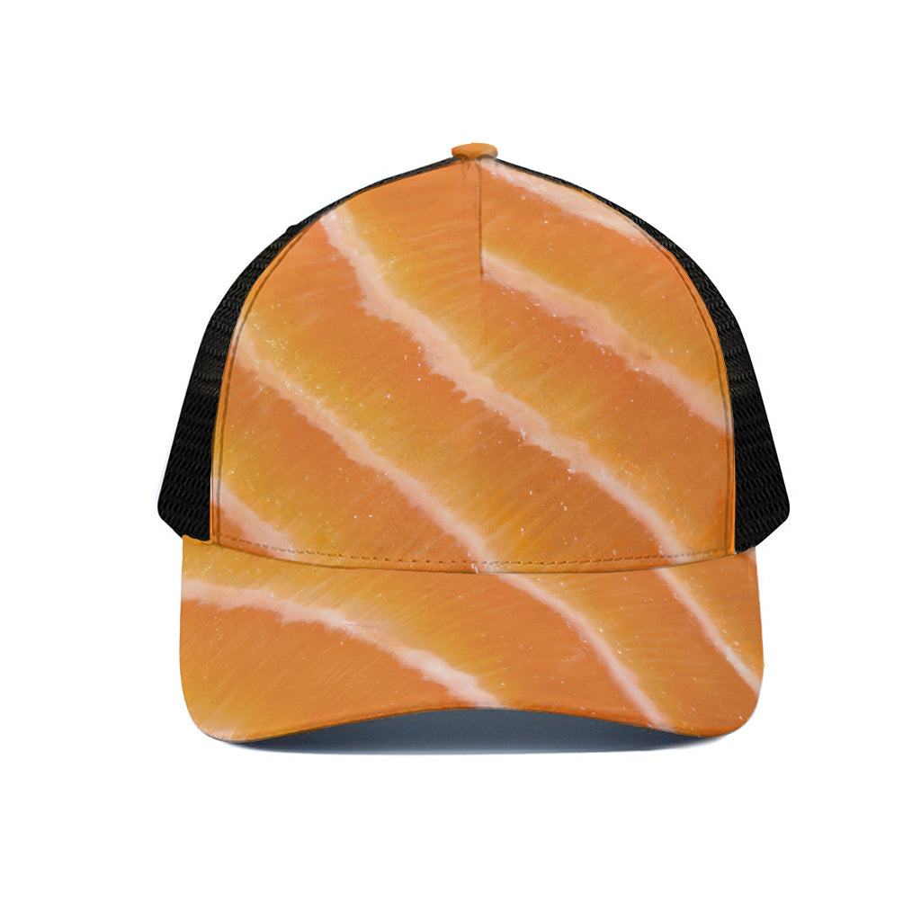 Fresh Salmon Print Black Mesh Trucker Cap