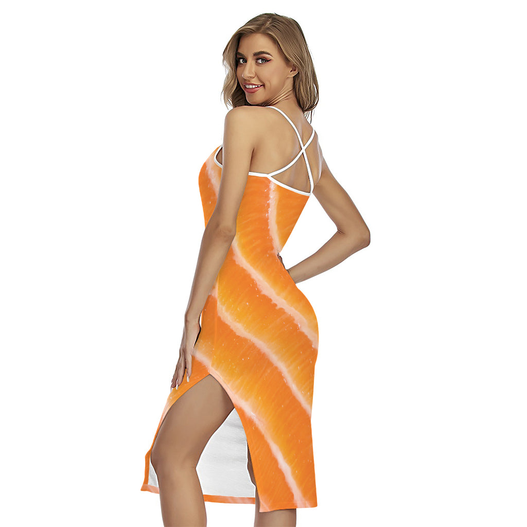 Fresh Salmon Print Cross Back Cami Dress