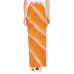 Fresh Salmon Print High Slit Maxi Skirt