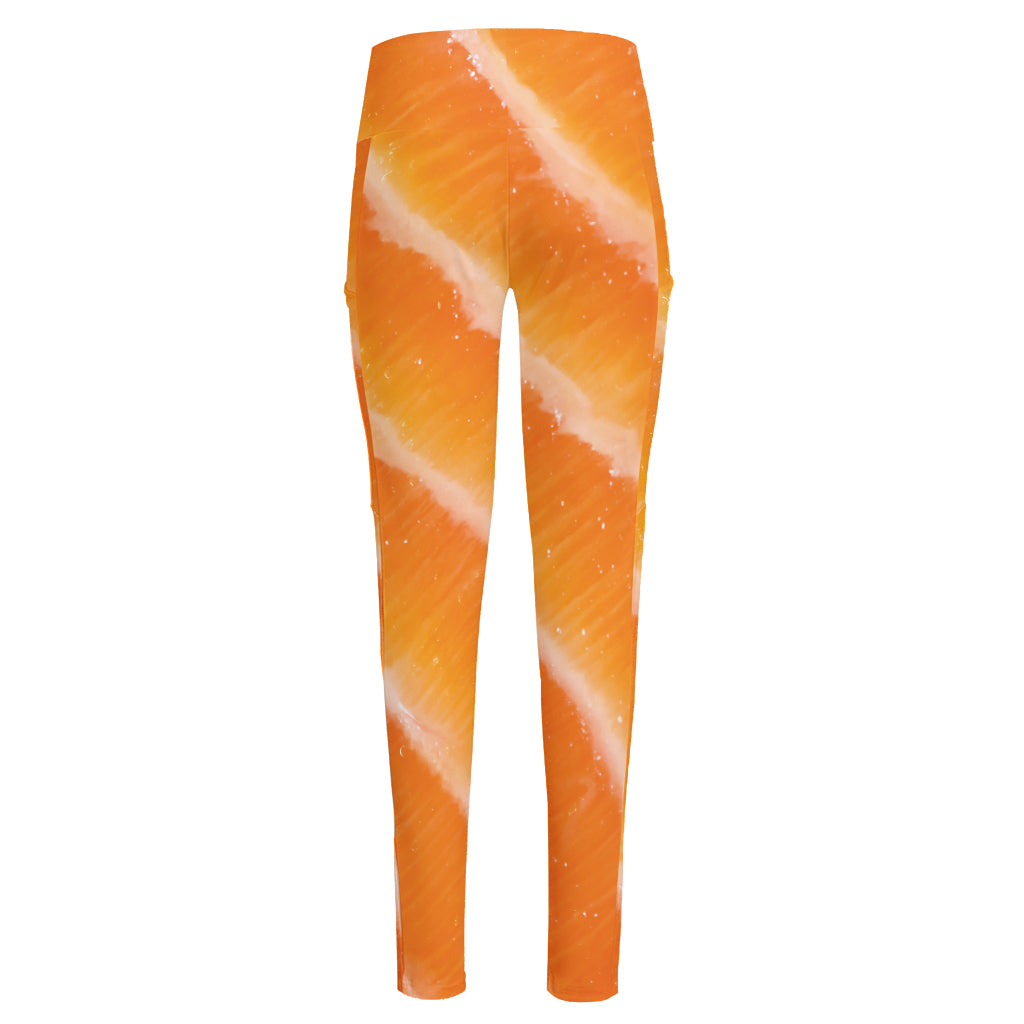 Fresh Salmon Print High-Waisted Pocket Leggings