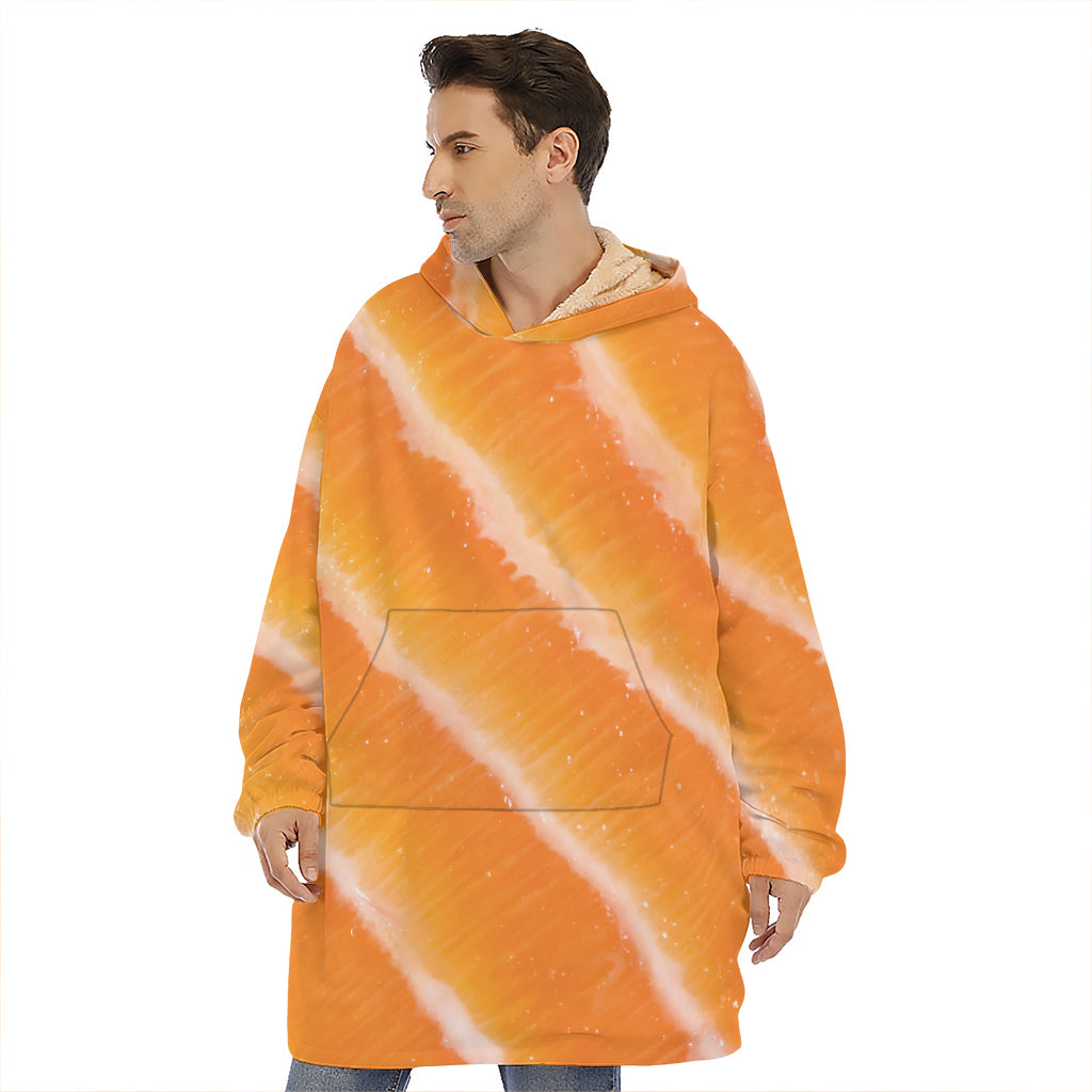 Fresh Salmon Print Hoodie Blanket
