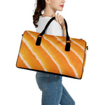 Fresh Salmon Print Leather Duffle Bag
