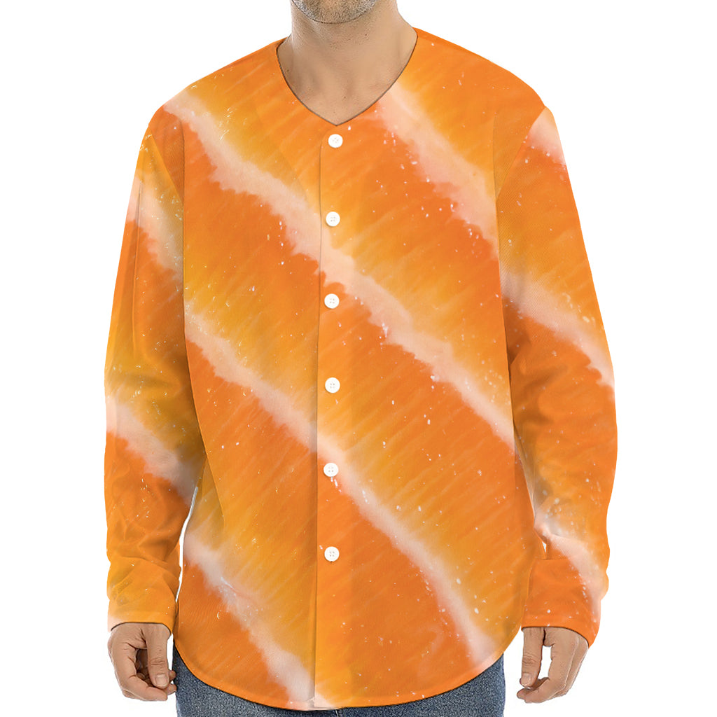 Fresh Salmon Print Long Sleeve Baseball Jersey