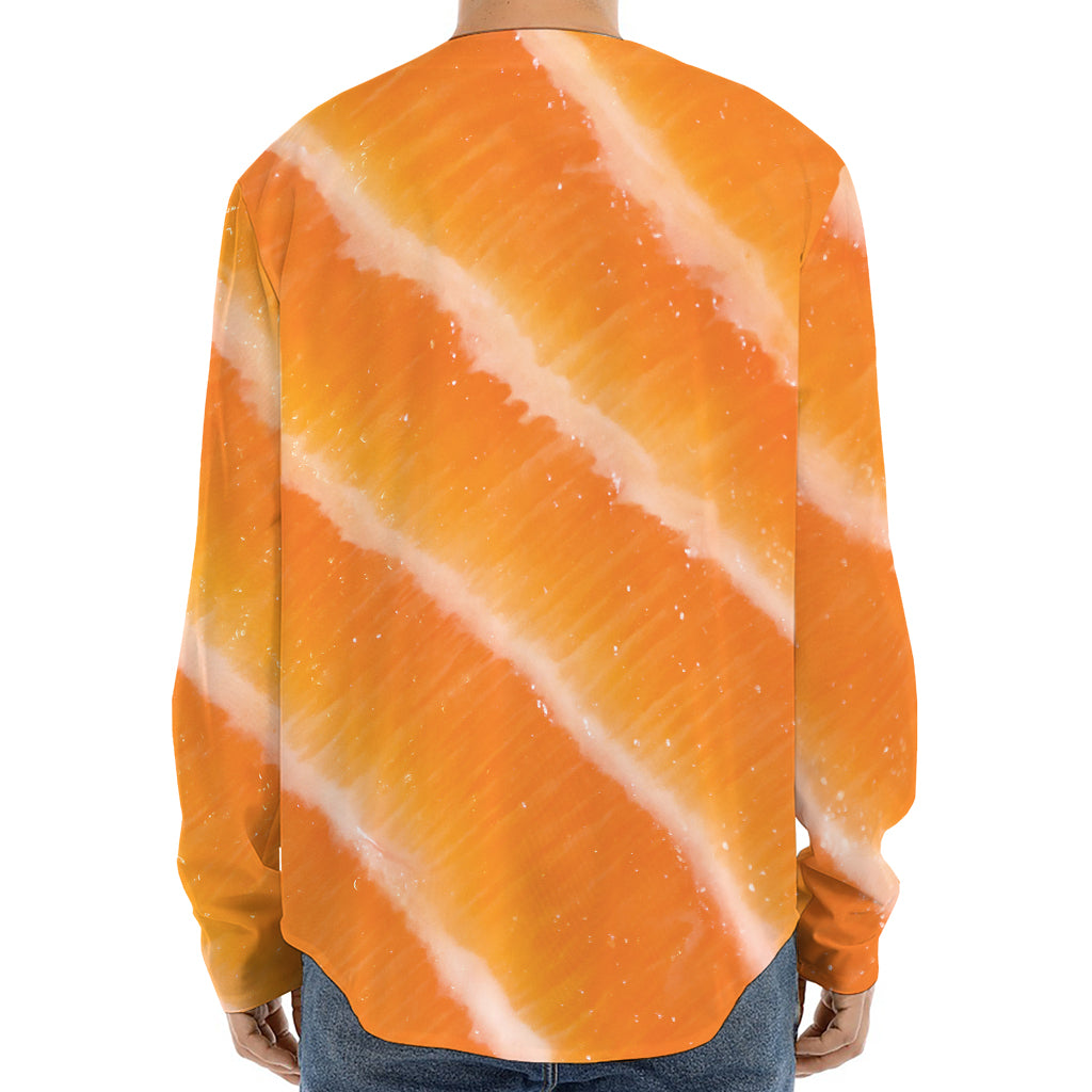 Fresh Salmon Print Long Sleeve Baseball Jersey