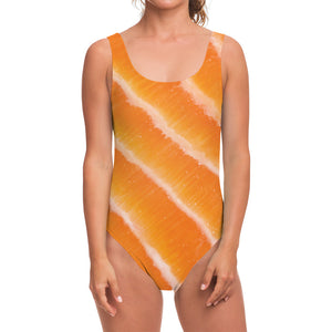 Fresh Salmon Print One Piece Swimsuit
