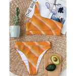Fresh Salmon Print One Shoulder Bikini Top